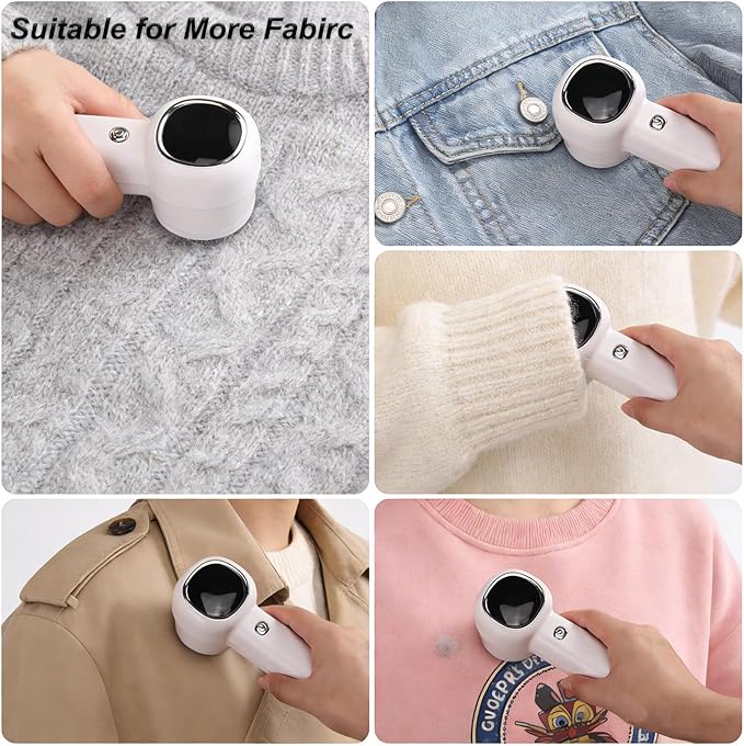 Fabric Shaver Lint Remover Rechargeable with Digital Display，3-Speeds Sweater Shaver to Remove Pilling Defuzzer Fabric Shaver for Clothes, Couch, Curtain, Blanket,Furniture, White