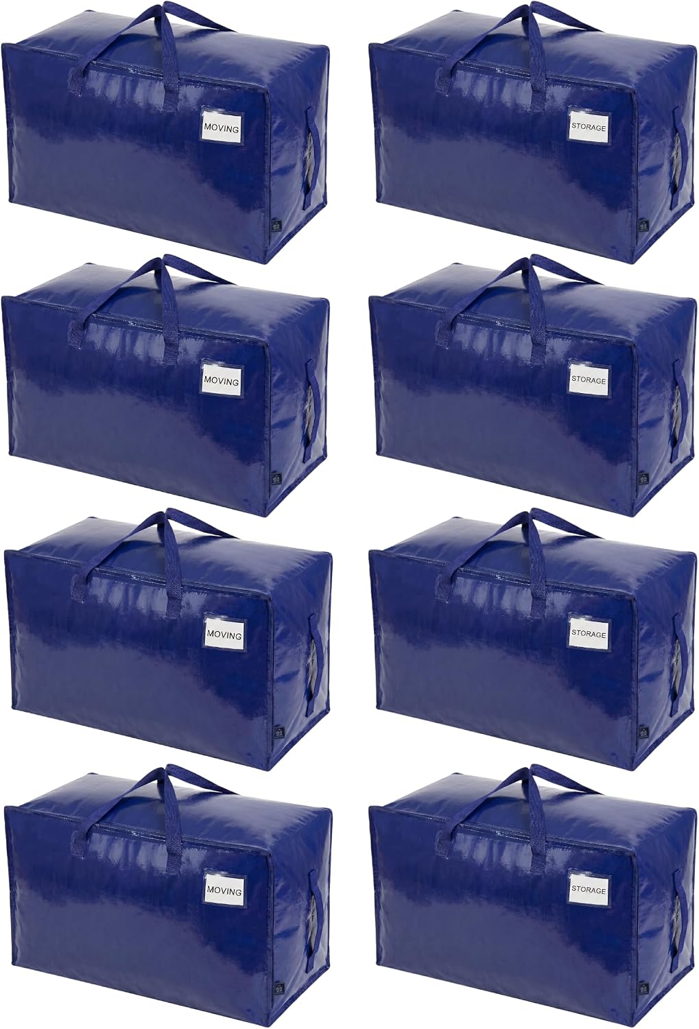 8 Pack Extra Large Heavy Duty Moving Bags with Wide Opening & Reinforced Handles, Reusable Storage Tote Bags with Strong Zippers for Clothes, College Dorm Essentials & Moving Supplies