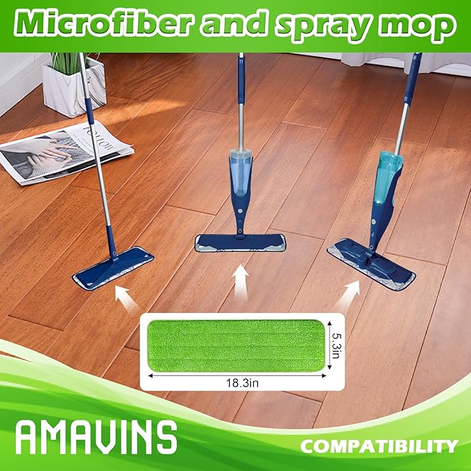 AmaVins 3 Pack Microfiber Cleaning Pads, Reusable Microfiber Mop Pads for 18 Inch Mop, Hardwood Floor Replacement Cleaning Mop Pads, Machine Washes