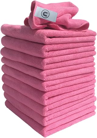 Microfibre Cleaning Cloth, Pink, Pack of 10, Large: 15.7'' x 15.7'' (40x40 cm) - Super Soft Premium Streak Free Washable