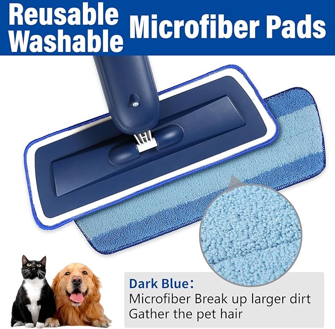 PowerMop for Floor Cleaning with 3 Washable Pads - Wet Dry Microfiber Mop with 720 ml Refillable Bottle for Kitchen Wood Floor Hardwood Laminate Ceramic Tiles Floors Dust Cleaning