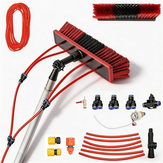 19.7Feet Reach Solar Panel Cleaning Brush & Pole Water Fed Pole Kit,Suitable for high Windows Cleaning, Solar photovolta