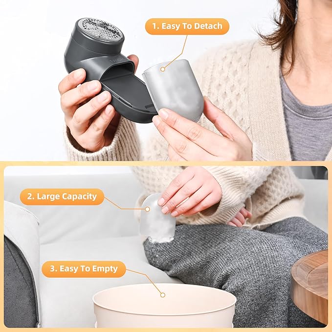 Electric Fabric Shaver and Lint Remover, Portable Fuzz Remover for Clothes and Furniture, Battery Operated, Easy to Use and Clean, Suitable for Sweaters, Blankets.（Dark Grey）