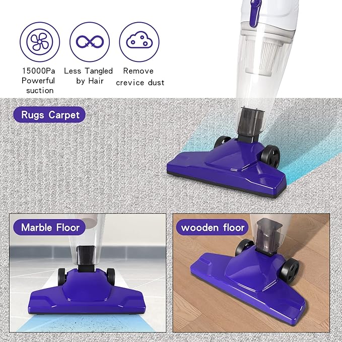 Intercleaner Corded Vacuum Cleaner, 15KPa Powerful Suction with 400W Motor, 12 in 1 Lightweight Bagless Stick Vac with Handheld, Ultra Quiet, for Hardwood Floor Carpet Car Pet Hair Car Pet Hair