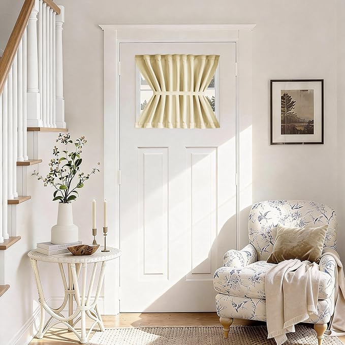 Vatge Small Curtain for Door Window Blackout Privacy French Door Panel for French/Classroom Doors, 1 Panel, W25 x L20, Light Beige