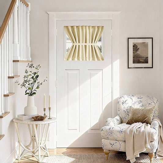 Vatge Small Curtain for Door Window Blackout Privacy French Door Panel for French/Classroom Doors, 1 Panel, W25 x L20, Light Beige