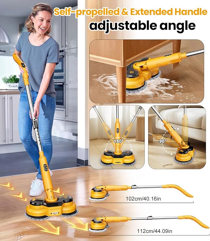 qimedo 5000mAh Electric Mop with Two Battery M2,800RPM Cordless Mops for Floor Cleaning,Best Automatic Spin Mops with Smart Display,Upright Rotating Power Mop with LED Light & Water Spray