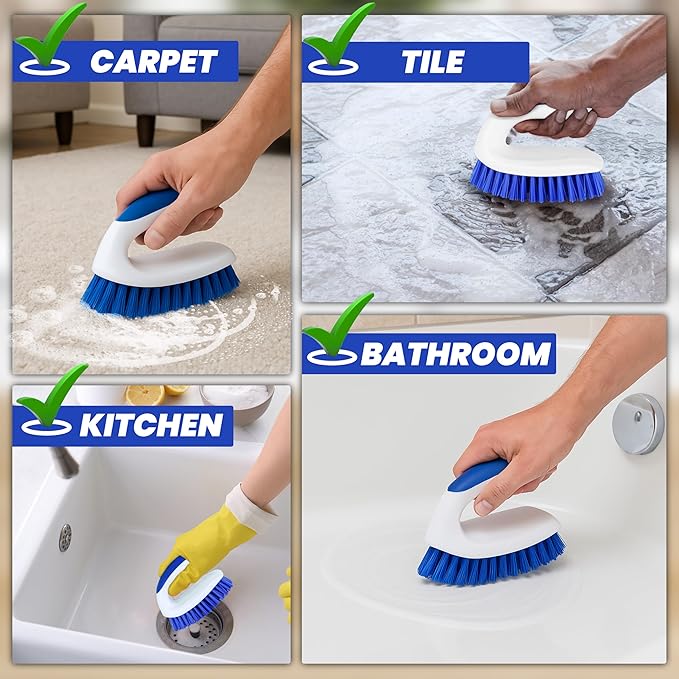 2 Pack Scrub Brushes, Cleaning Brush with Stiff Bristles, Handheld Scrubber for Bathroom, Shower, Tile, Carpet, Bathtub & Floor