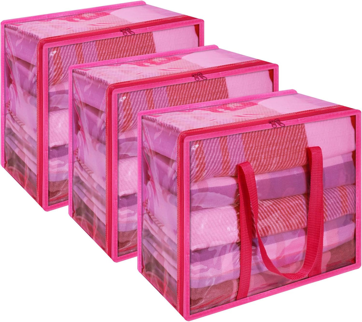 Pink 40L Clear Clothes Storage Bag with Zipper 3 Pack