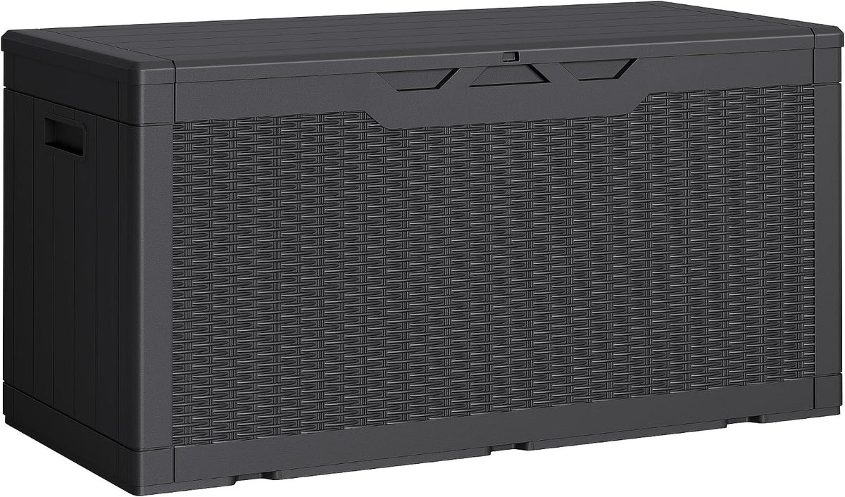 Outdoor Storage Box 100 Gallon Storage Bin with Lid for Patio Furniture, Garden Tools, Pool Supplies, Lockable, Waterproof and UV Resistant, Black