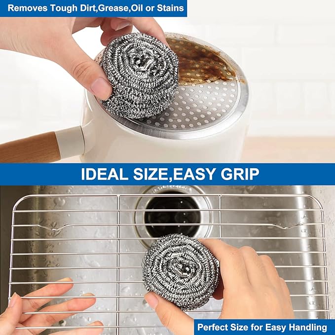 10 Pack Stainless Steel Scrubber, Steel Wool Srubber for Scouring Stubborn Messes from Pots and Pans, Stoves,Broiler Racks,Grills and More