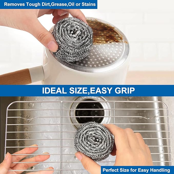 18 Pack Stainless Steel Scrubber, Steel Wool Srubber for Scouring Stubborn Messes from Pots and Pans, Stoves,Broiler Racks,Grills and More