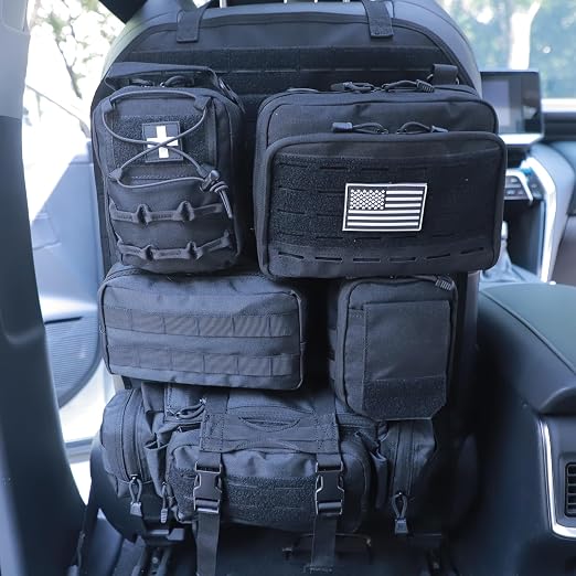 Universal Tactical Seat ​Back Organizer Vehicle Molle Panel Organizer Storage Bag with 5 Detachable Molle Pouch for All 