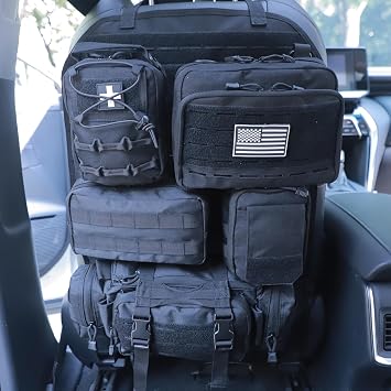 Universal Tactical Seat ​Back Organizer Vehicle Molle Panel Organizer Storage Bag with 5 Detachable Molle Pouch for All 
