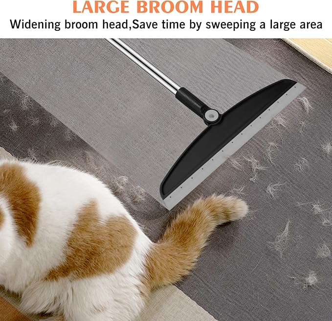 Multifunction Silicone Broom, 54 Inch Long Handle Silicone Floor Squeegee Broom, Sweep and Scrape 2 in 1 Household Cleaning Broom for Floor, Bathrooms, Kitchens, Showers, Tile, Pet Hair, Black Grey