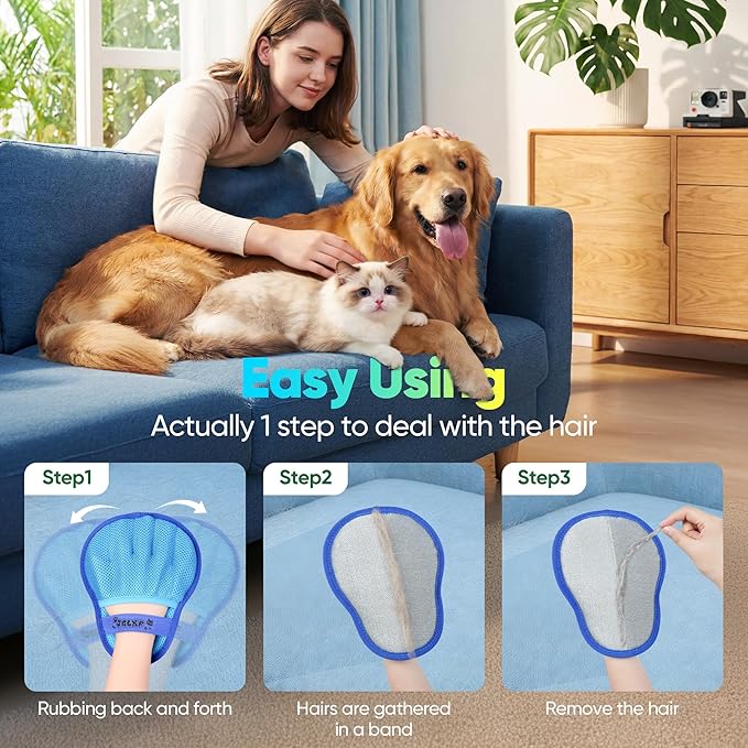 Upgraded Pet Hair Removal Glove for Dogs & Cats, Electrostatic Five-Finger Hair Remover for Furniture, Couch, Carpet, Clothing& Car Seat, 2Pcs Reusable Magic Brush Pet Hair Remover Tool (Blue)