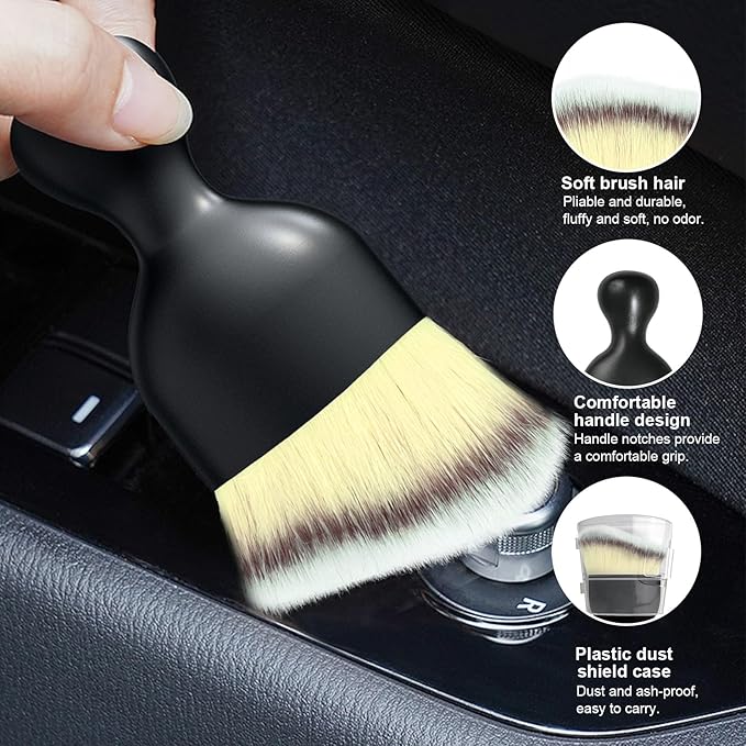 Ziciner 2 PCS Car Detailing Brush, Curved Soft Bristles Auto Removal Dust Collectors, Universal Vehicle Dashboard, Air Conditioner Vents etc Interior Cleaning Tool Accessories (Beige)