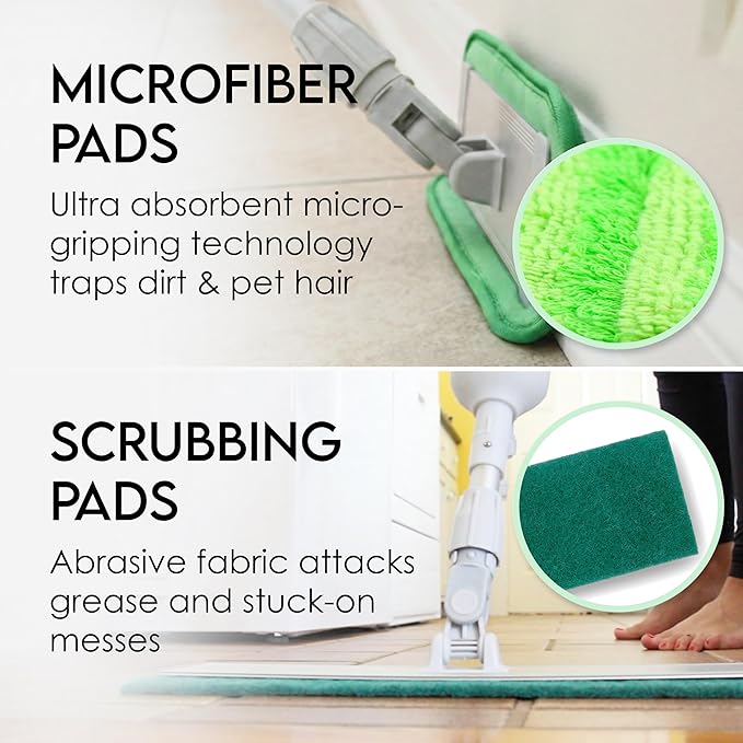 Turbo Microfiber Mop Floor Cleaning System - 18-inch Dust Mop with 4 Reusable Pads for Hardwood and Tile, 360-Spin Floor Mop Head & Extendable Handle - Household Cleaning Tools