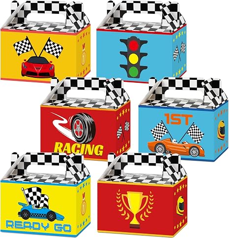 Tevxj 24 Pack Race Car Party Favor Boxes Two Fast Car Gift Bags Race Birthday Party Favor Goodies Candy Treat Bags for B