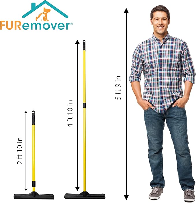FURemover Pet Hair Removal Rubber Broom, 58" Telescopic Handle