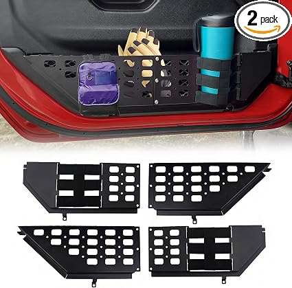 Front Door Storage Pockets with Cup Holders for 2018-2026 Jeep Wrangler