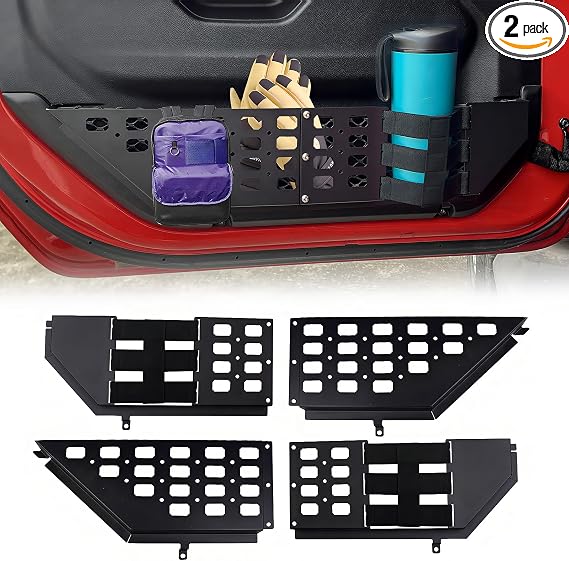 Front Door Storage Pockets with Cup Holders for 2018-2026 Jeep Wrangler