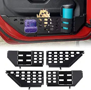 Front Door Storage Pockets with Cup Holders for 2018-2026 Jeep Wrangler
