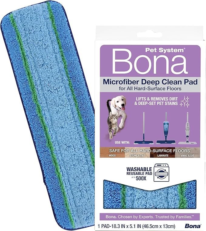 Bona Pet System Microfiber Deep Cleaning Pad for Multi-Surface Floors - Washable and Reusable - Safe on Hardwood Floors - Lifts & Removes Heavy Dirt and Pet Mess Build-up - Fits All Bona Mops