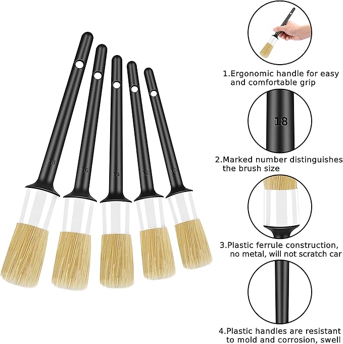 HMPLL 10pcs Car Detailing Kit, Premium Detailing Brush Set Includes 5 Soft Car Detailing Brushes, 3 Wire Brush, 2 Air Vent Brush for Cleaning Car Interior and Exterior Detailing, White