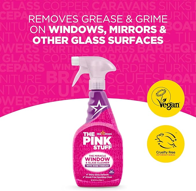 The Pink Stuff Stardrops Miracle Window and Glass Cleaner with Rose Vinegar Spray 750ml 20759