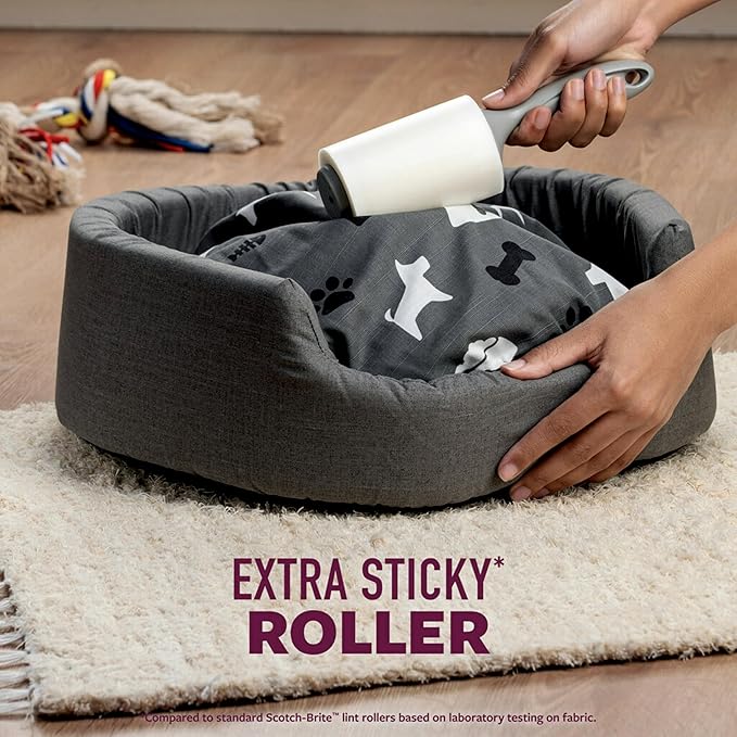 Scotch-Brite Pet Hair Pickup Extra Sticky Lint Roller, Designed for Removing Fur + Fluff on Couches, Clothes, Dog and Cat Beds, & More, 8 Pack, 140 Easy-Tear Adhesive Sheets Total
