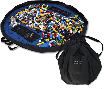 Lay-n-Go Layflat Portable Drawstring Cinch Storage Toy & Mini Figures Organizer & Play Mat, Mesh Pockets, Home & Travel,