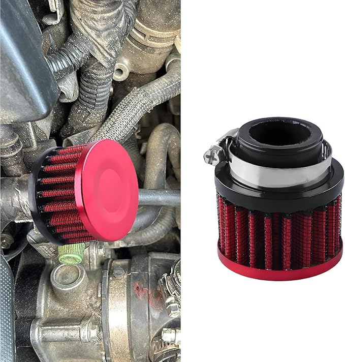 Air Filter, Valve Cover Breather, 25mm Auto Crankcase Cold Air Filter Cleaner with Adjustable Clamp, Breather Turbo Vent Cleaner Automotive Accessories Fit for Cars and Motorcycles (Red)