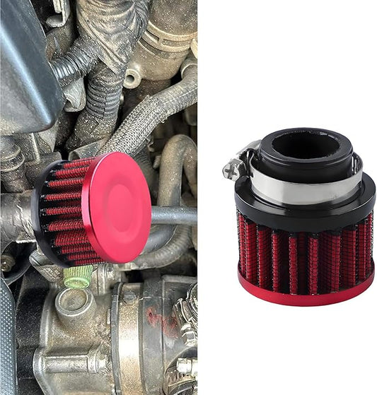 Air Filter, Valve Cover Breather, 25mm Auto Crankcase Cold Air Filter Cleaner with Adjustable Clamp, Breather Turbo Vent Cleaner Automotive Accessories Fit for Cars and Motorcycles (Red)