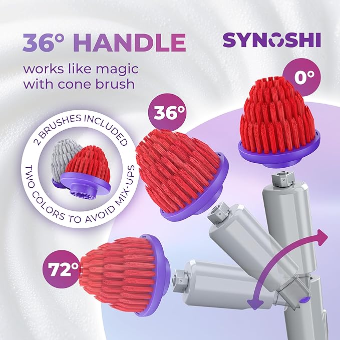 Synoshi PRO Cone Brush Heads Set (2 Units) for Electric Spin Scrubber Bathroom & Shower Cleaning Brush Universal Cleaning for Kitchen, Floors.