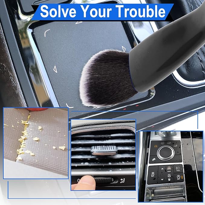 Double Head Brush for Car Clean, 2 in 1 Car Detailing Brush, Car Accessories Double Ended Portable Dust Brush with 2 Cleaning Cloth, Universal Dust Removal Brush for Air Conditioner Outlets