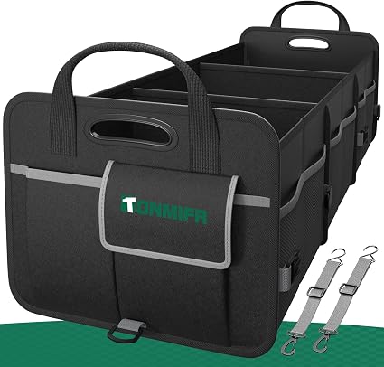 Heavy-Duty Trunk Organizer & Multi-Compartment Storage Box for SUV/Sedan/Minivan,600D Waterproof Oxford,2 Securing Hooks