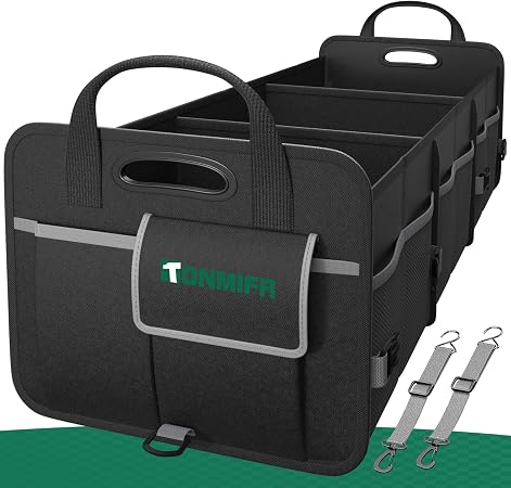 Heavy-Duty Trunk Organizer & Multi-Compartment Storage Box for SUV/Sedan/Minivan,600D Waterproof Oxford,2 Securing Hooks