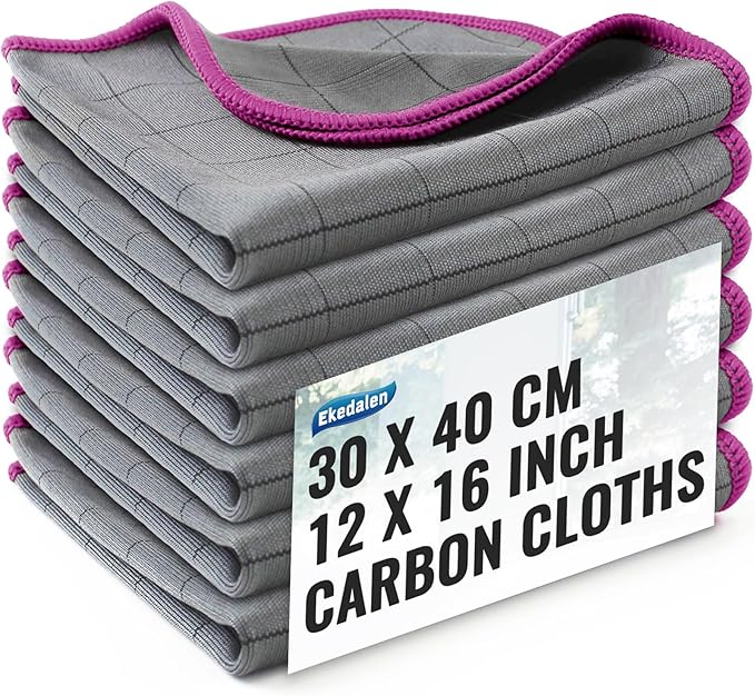 Microfiber Cleaning Cloth Lint Free Glass Cleaner Window Polishing Streak Free Miracle Easy Clean Rag Reusable for Mirror Kitchen Dish Auto Detailing, Pack of 6, 16"x12", Grey-Purple