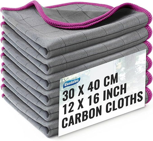 Microfiber Cleaning Cloth Lint Free Glass Cleaner Window Polishing Streak Free Miracle Easy Clean Rag Reusable for Mirror Kitchen Dish Auto Detailing, Pack of 6, 16"x12", Grey-Purple