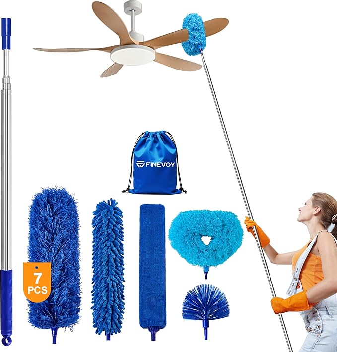 Dusters for Cleaning, Duster with Extension Pole 7 in 1 Kit, Ceiling Fan Cleaner Duster Cobweb Duster, Long Dusters for High Ceilings, Microfiber Dusters for Ceiling Fan, Blinds and Furniture
