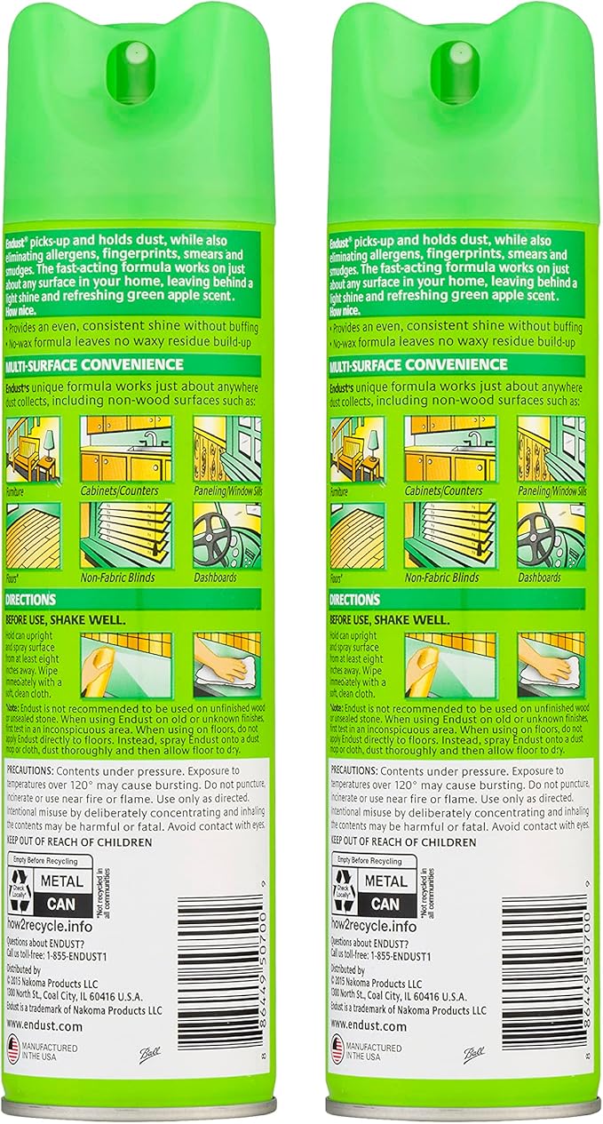 Endust Multi-Surface Dusting and Cleaning Spray, Green Apple, 2 Count