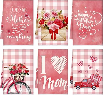 Sratte 6 Pcs Mother's Day Kitchen Dish Towels Drying Cloth Tea Towels Funny Decorative Floral Hand Kitchen Towels for Ba