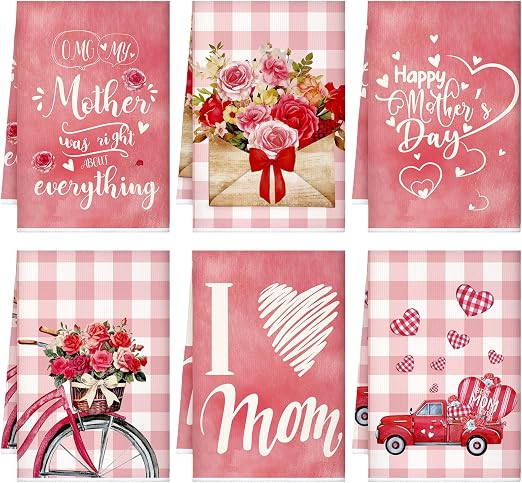 Sratte 6 Pcs Mother's Day Kitchen Dish Towels Drying Cloth Tea Towels Funny Decorative Floral Hand Kitchen Towels for Ba