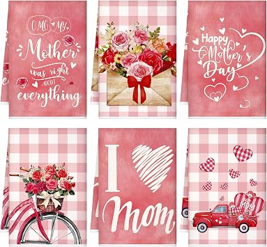 Sratte 6 Pcs Mother's Day Kitchen Dish Towels Drying Cloth Tea Towels Funny Decorative Floral Hand Kitchen Towels for Ba