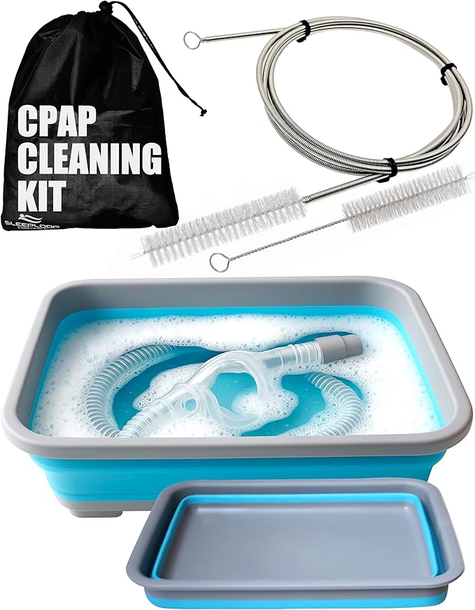 CPAP Cleaning Kit Hose and Mask for CPAP Hanger Dryer with 6.9 ft Thick Wire Brush, Collapsible Wash Basin, Compatible with 22mm and 15mm Hose, Extra Soft Bristles Cleaner CPAP Supplies