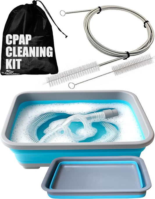 CPAP Cleaning Kit Hose and Mask for CPAP Hanger Dryer with 6.9 ft Thick Wire Brush, Collapsible Wash Basin, Compatible with 22mm and 15mm Hose, Extra Soft Bristles Cleaner CPAP Supplies