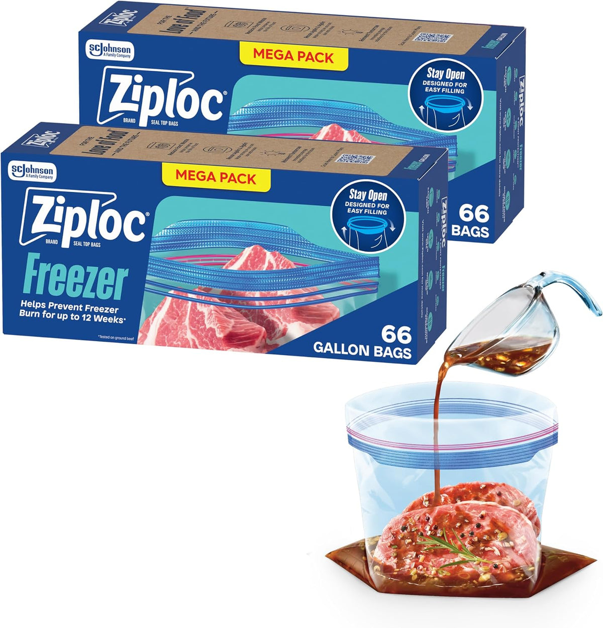 Gallon Freezer Bags, Food Storage, 132 Total Bags (66 Count, 2-Pack)