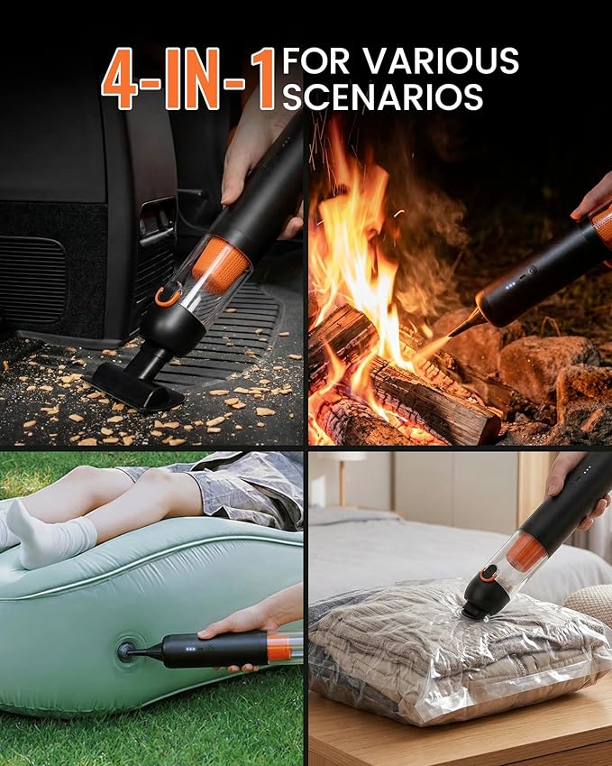 Car Vacuum, 4-in-1 Portable Mini Cordless Car Vacuum with 19000pa Suction Power, Lightweight Small Vacuum Cleaners for Small Work Areas, Vehicles, Desks, and Computer Keyboards