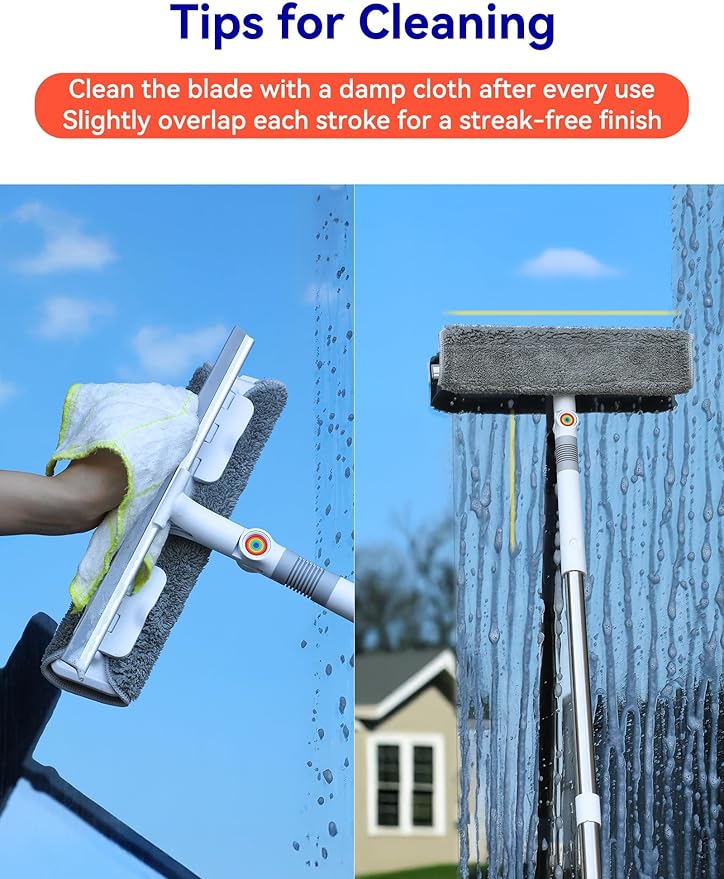 CTIME 80" Window Washing Kit with Extension Pole : Professional Window Cleaner Tool | Window Cleaning Squeegee Kit for High/Outdoor/Glass & Bathroom Surfaces with Storage Bag + 5 Microfiber Cloths